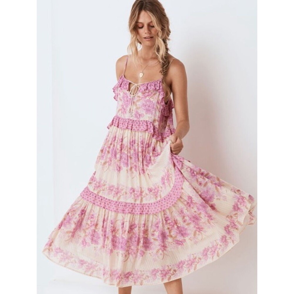 Spell & The Gypsy Coco Lei Lilac Strappy Gown Tiered High-low Dress, Size S